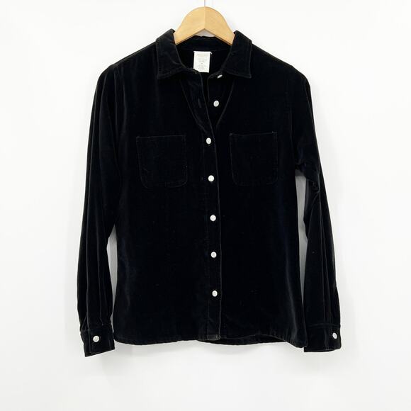 Vintage Old Navy Black Velvet Long Sleeve Button Up Shacket Size Medium - Picture 1 of 5